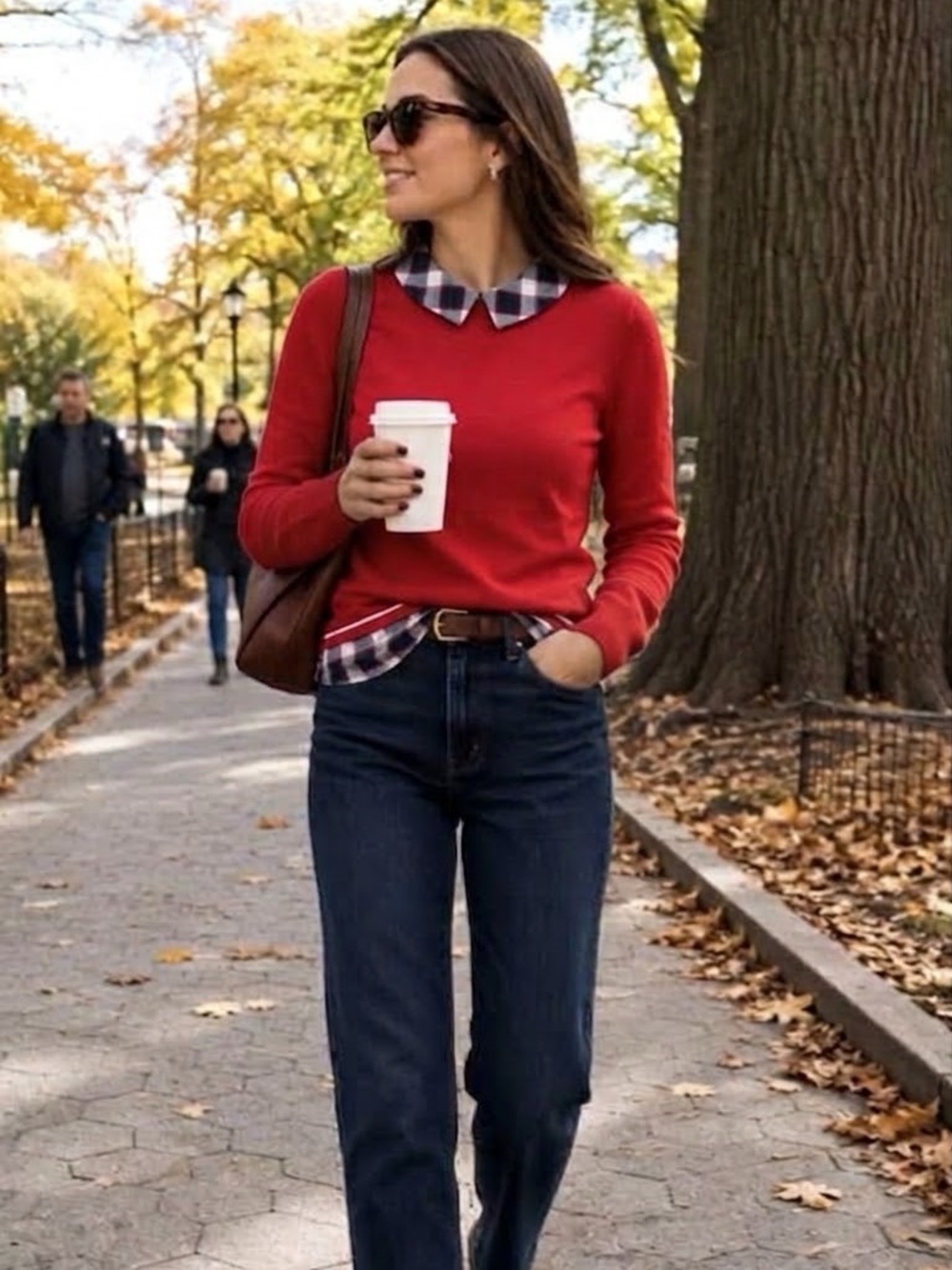 Tommy Hilfiger Red Plaid Collar 2-in-1 Layered Sweater Top XL Preppy